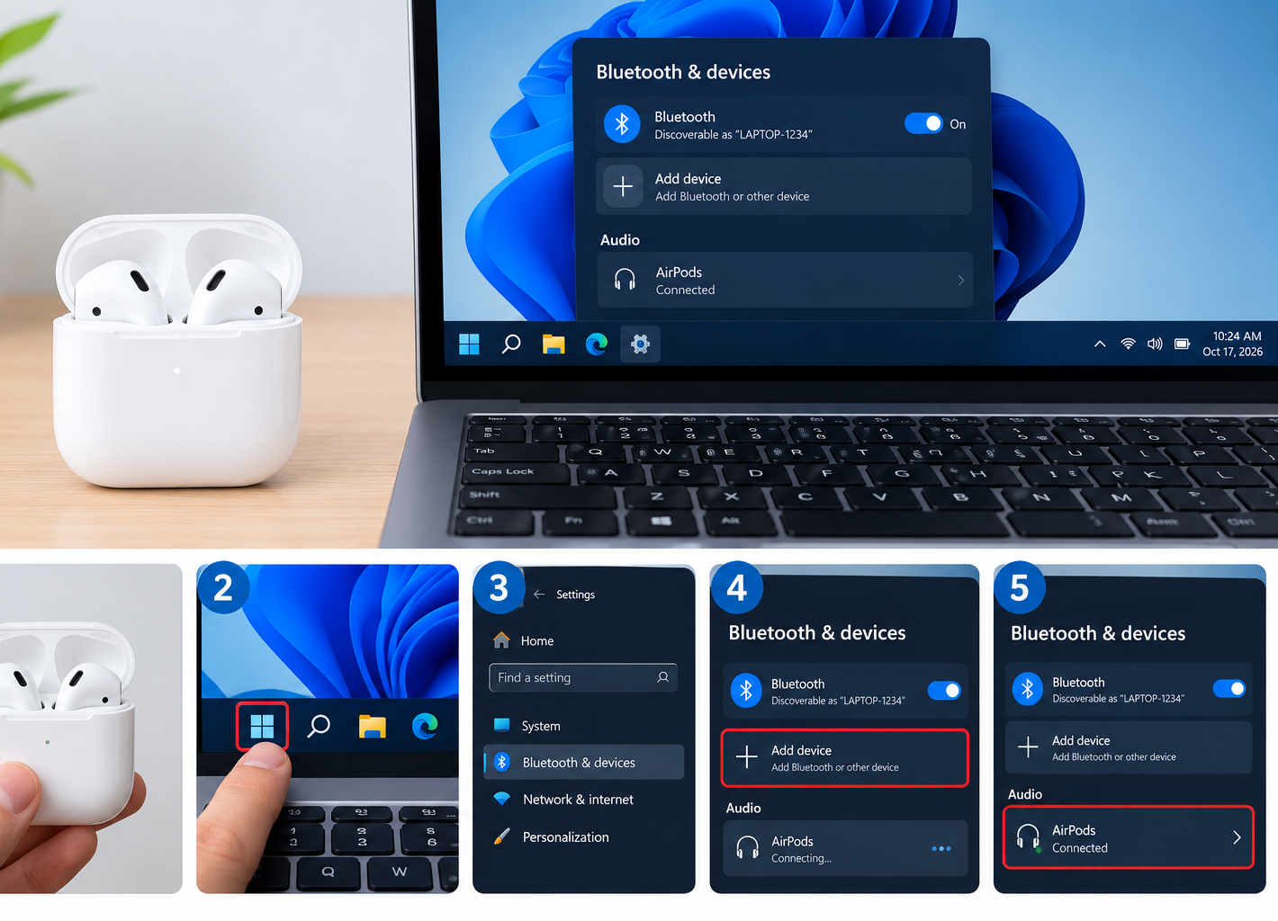 how to connect AirPods to laptop